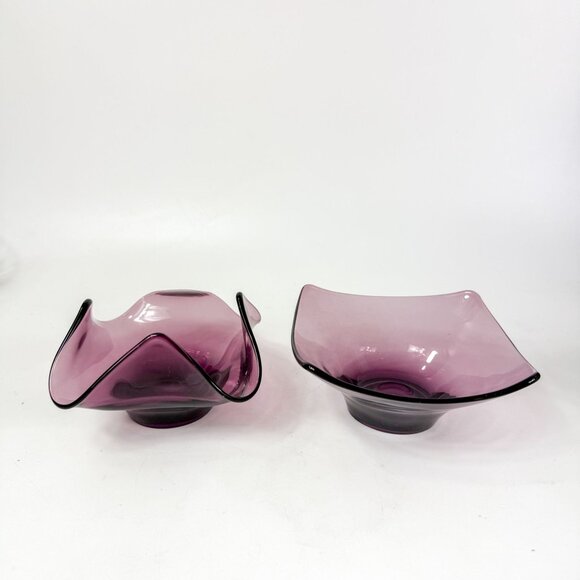 Viking Epic Amethyst Purple Glass Square Bob Bon and handkerchief Bowls - Picture 4 of 7